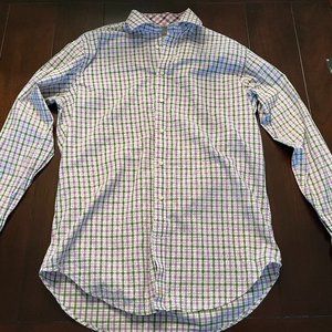 Thomas Dean Men's Long Sleeve Button-Front Purple Check Flip Cuff Shirt Sz LT